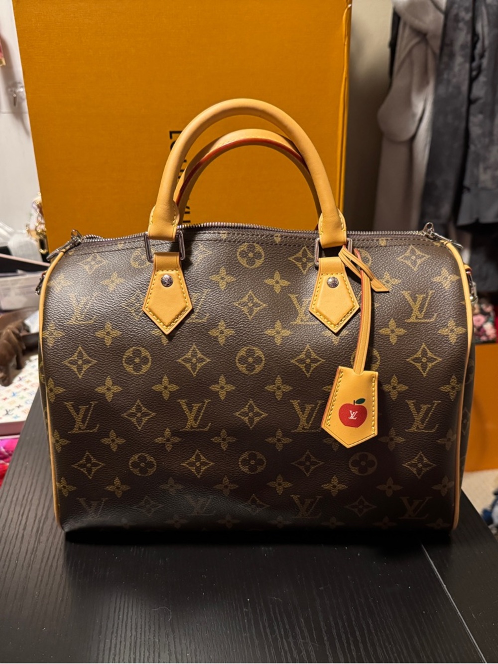 Gorgeous monogram satchel with silver hardware and vibrant yellow interior!